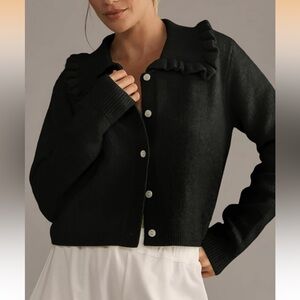 Elegant Black Women's Collared Cardigan